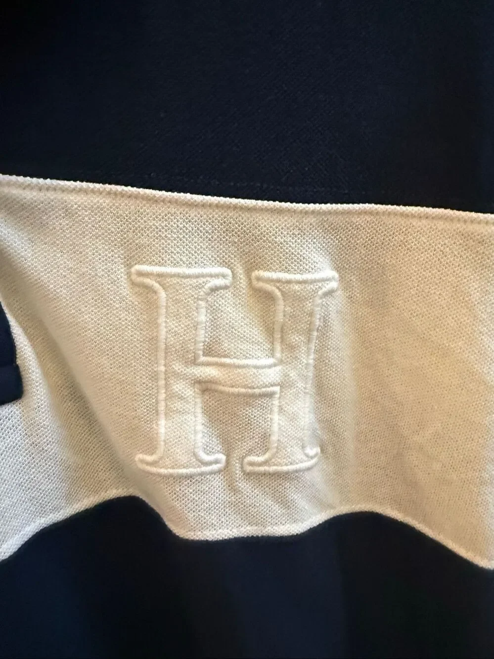Tommy Hilfiger Navy & White Stripe Embroidered H Polo Shirt sz XXLT EUC
